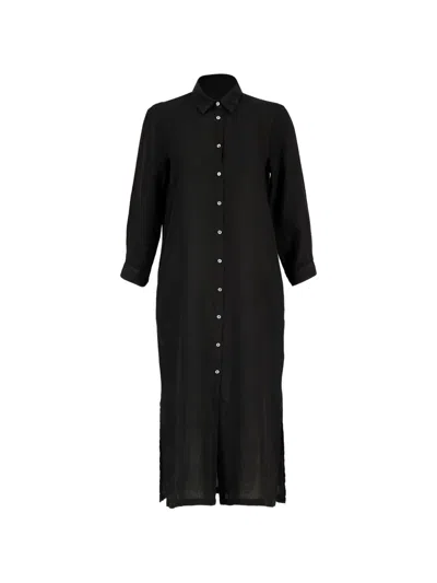 120% Lino Button-down Shirt Dress In Black
