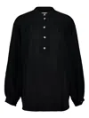 120% Lino Buttoned Long-sleeve Blouse In Black