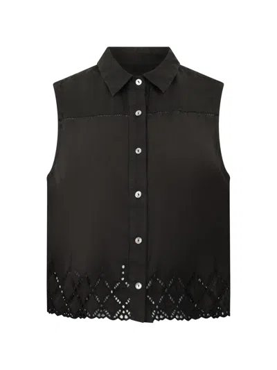 120% Lino Buttoned Openwork Shirt In Black