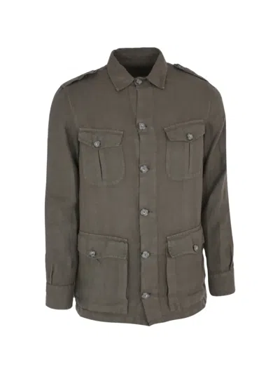 120% Lino Buttoned Pocket Jacket In Green