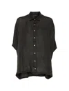 120% Lino Short Sleeve Shirt Collared Neck Loose Fit In Black
