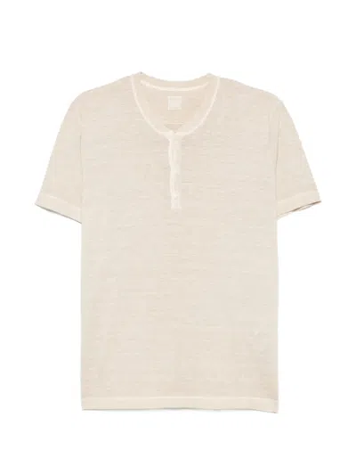 120% Lino Buttoned Short-sleeve T-shirt In Neutral