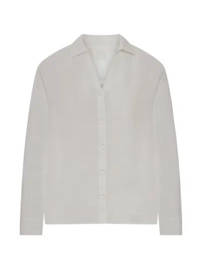 120% Lino Linen Shirt With Collar And V-neck In Gray