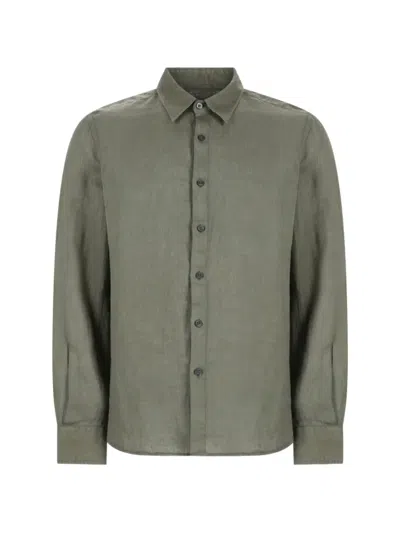 120% Lino Button-up Long-sleeved Shirt In Green