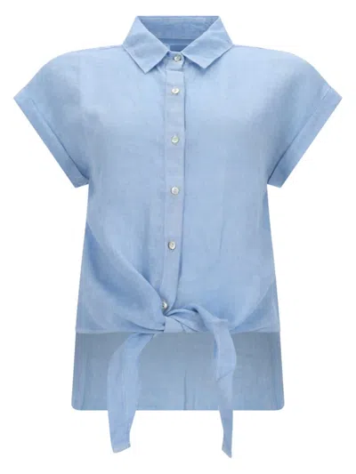 120% Lino Camicia Con Nodo In Blue