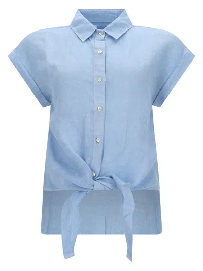 120% Lino Camicia Con Nodo In Blue