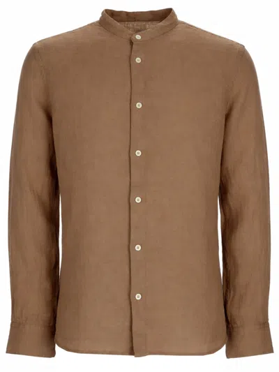 120% Lino Camicia In Lino In Brown