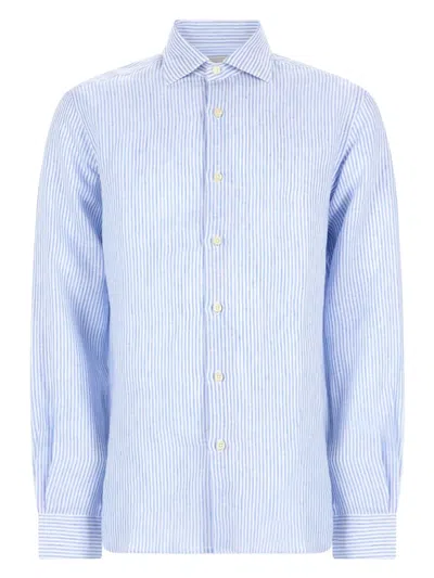 120% Lino Camicia In Lino In Blue