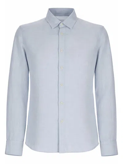 120% Lino White Linen Shirt In Blue