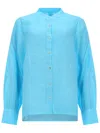120% Lino Linen Shirt Breathable Collared Long Sleeve In Blue