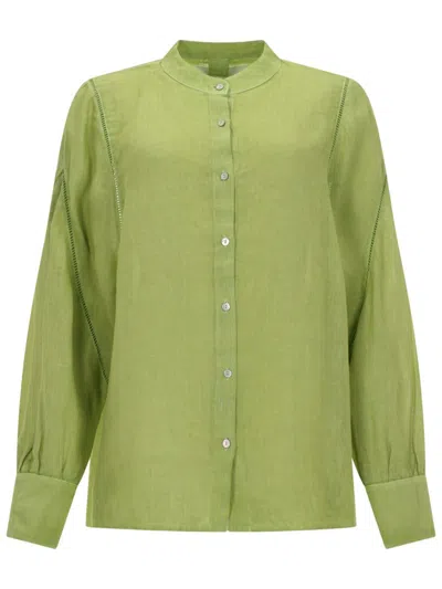 120% Lino Camicia In Lino In Green