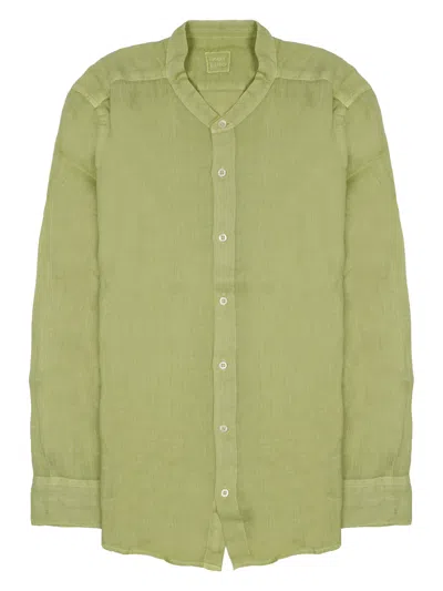 120% Lino Neutrals Slim Fit Cotton Shirt In Green