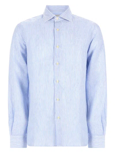120% Lino Camicia In Lino In Blue