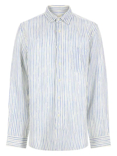 120% Lino Camicia In Lino In Blue
