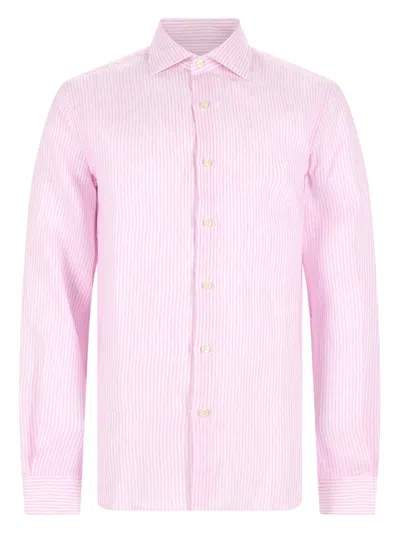 120% Lino Striped Linen Shirt In Pink