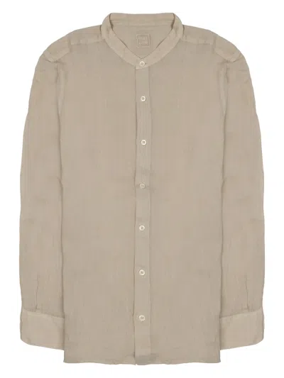 120% Lino Beige Mandarin Collar Linen Casual Shirt In Neutral