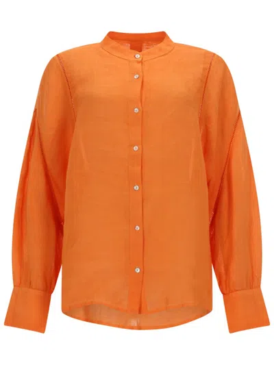 120% Lino Camicia In Lino In Orange