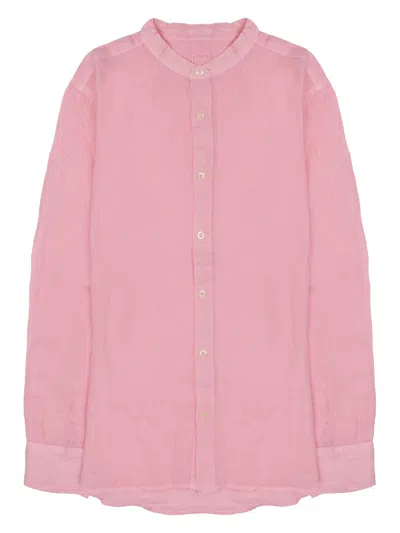 120% Lino Linen Slim Fit Long Sleeve Shirt In Pink