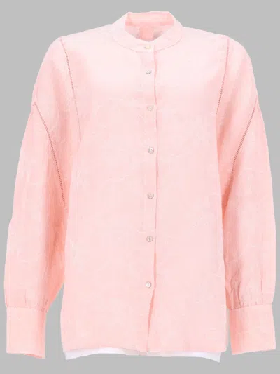 120% Lino Camicia In Lino In Pink