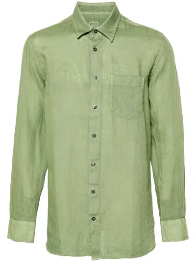 120% Lino Longsleeve Linen Shirt In Green