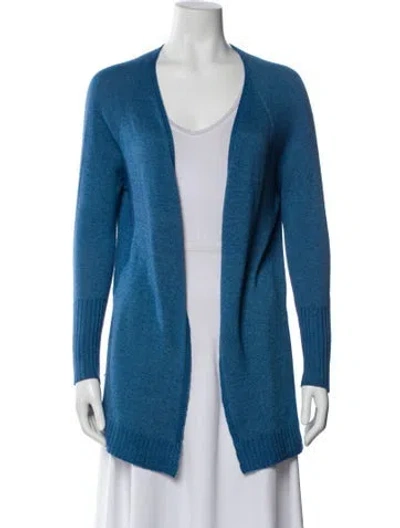 Pre-owned 120% Lino Cashmere Open Front Sweater In Blue