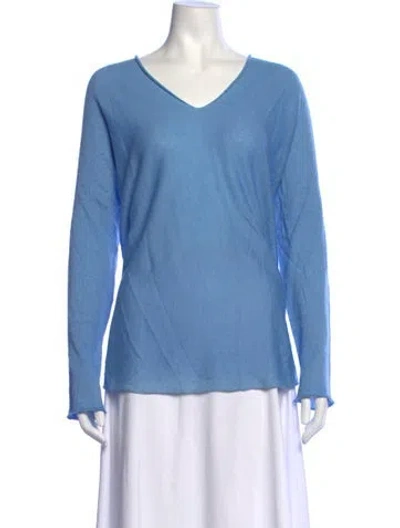 Pre-owned 120% Lino Cashmere V-neck Sweater W/ Tags In Blue