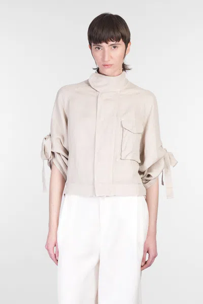 120% Lino Casual Jacket In Taupe Linen