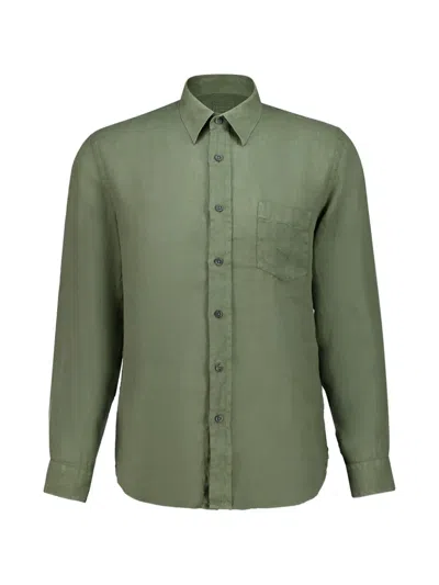 120% Lino Chest-pocket Long-sleeve Shirt In Green