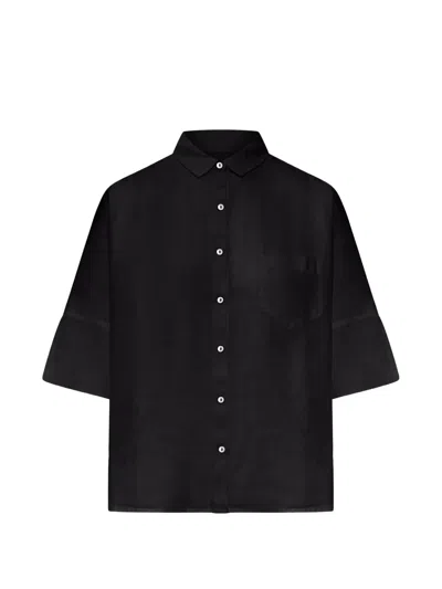 120% Lino Linen Shirt With Classic Collar In Black