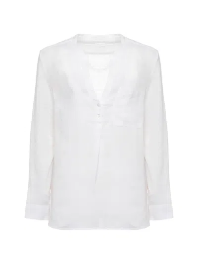 120% Lino Chest-pocket Long-sleeve Blouse In White