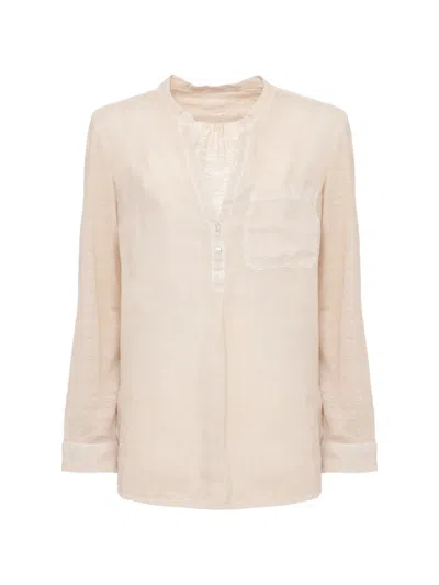 120% Lino Chest-pocket Long-sleeve Shirt In Pink