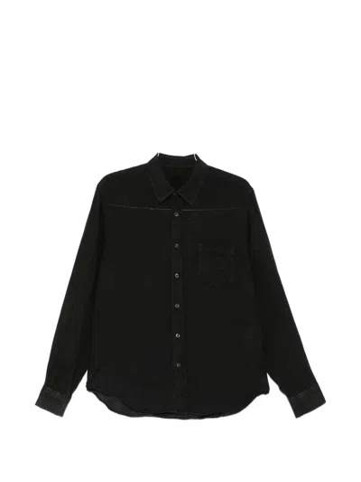 120% Lino Chest-pocket Shirt In Black