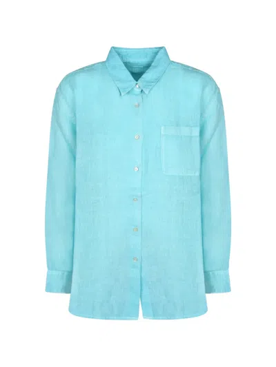 120% Lino Chest-pocket Shirt In Blue