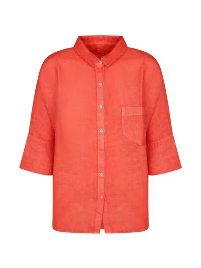 120% Lino Chest-pocket Shirt In Orange
