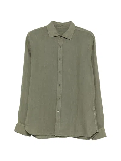 120% Lino Slim Fit Long Sleeve Linen Shirt In Green