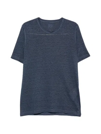 120% Lino Classic Linen Short Sleeve T-shirt For Men In Blue