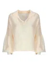 120% Lino Collar Balloon-sleeve Blouse In Neutral