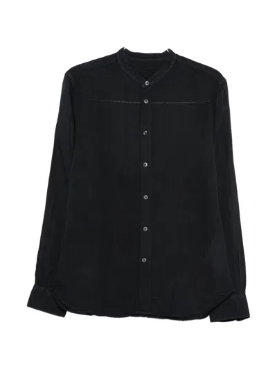 120% Lino Collarless Long-sleeve Shirt In Blue