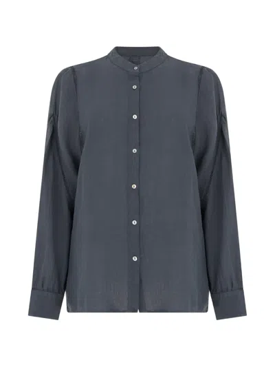 120% Lino Collarless Long-sleeve Shirt In Gray