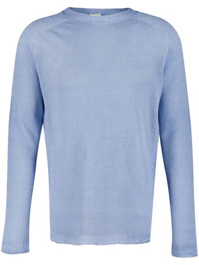 120% Lino Crew-neck Linen Jumper In Blue