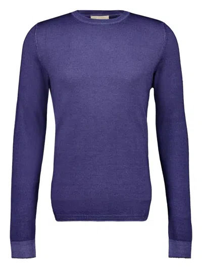 120% Lino Crew-neck Long Sleeve T-shirt In Blue