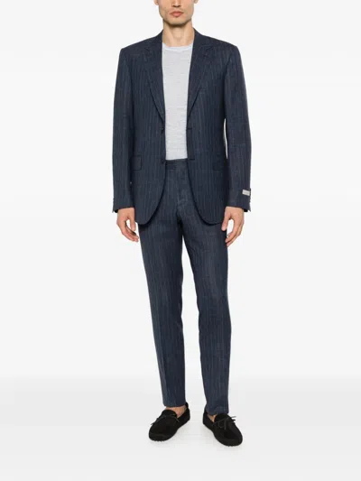 120% Lino Crew-neck T-shirt In Blue