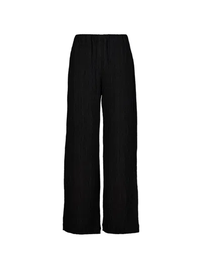 120% Lino Crinkled Palazzo Pants In Black