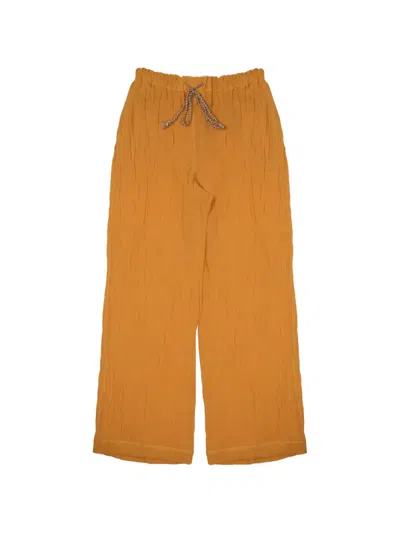 120% Lino Crinkled-effect Drawstring Trousers In Orange
