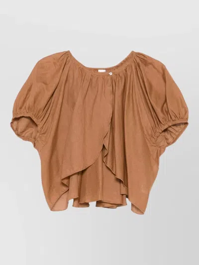 120% Lino Cropped Linen Blouse Puff Sleeves
