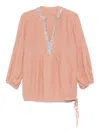 120% Lino Crystal-embellished Blouse In Pink