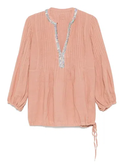 120% Lino Crystal-embellished Blouse In Pink