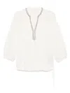 120% Lino Crystal-embellished Blouse In White