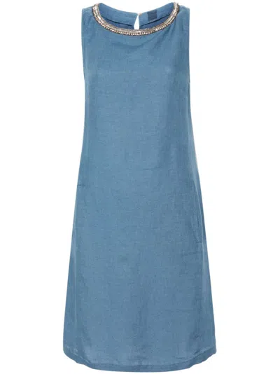120% Lino Crystal-embellished Linen Mini Dress In Blue