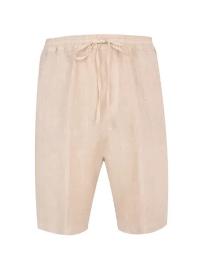 120% Lino Drawstring Bermuda Shorts In Neutral